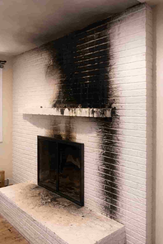 Soot stained fireplace
